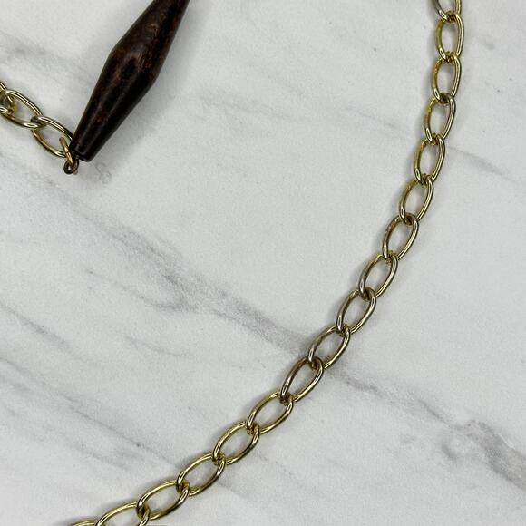 Wood Beaded Gold Tone Metal Chain Link Belt One Size (OS) ✨ - Picture 7 of 12